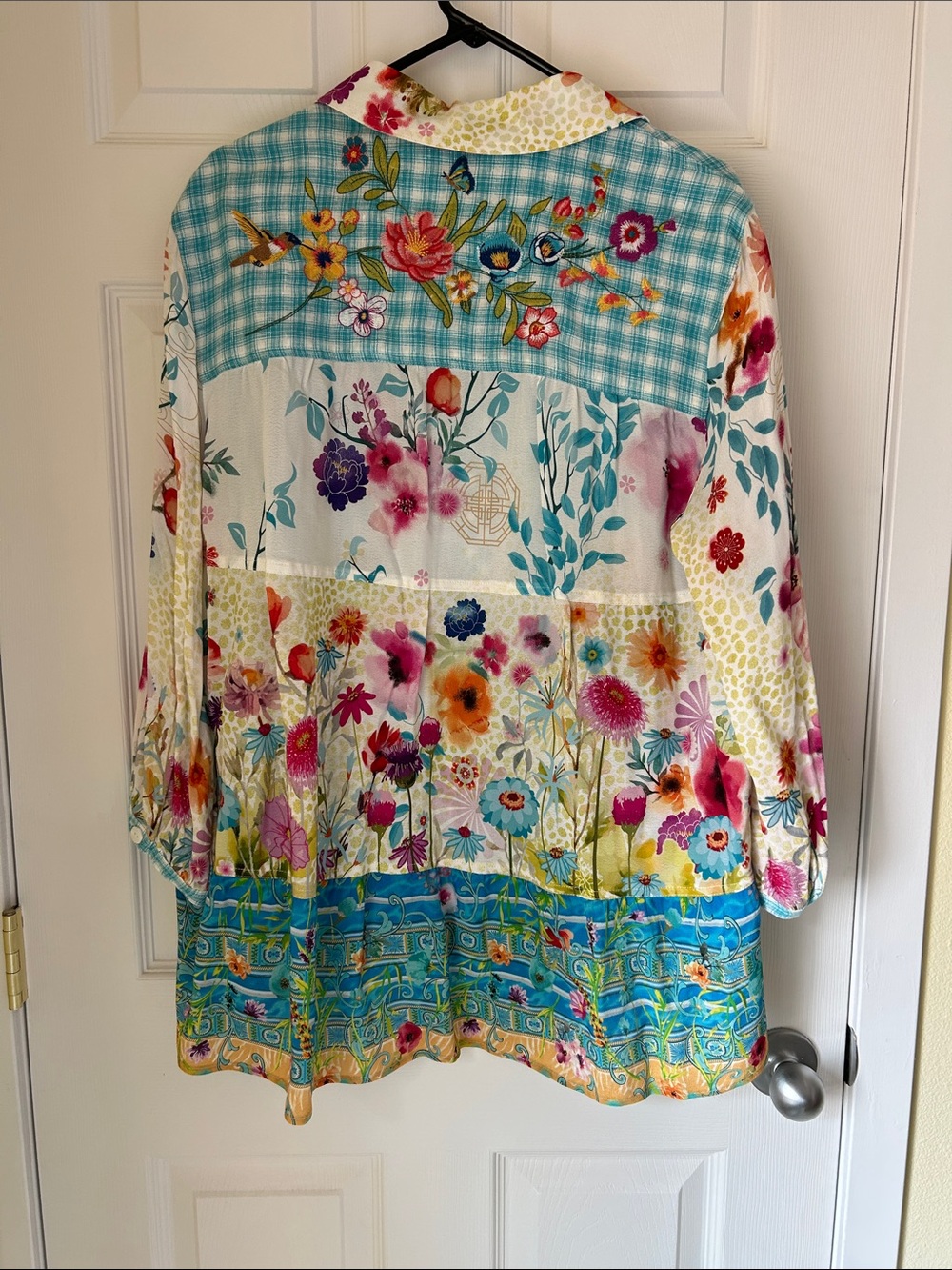John Mark Turquoise Plaid Floral Button-Front Tunic - Picture 2 of 2